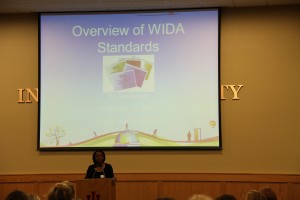 Dean Murray welcomes local educators to the Southeast Indiana WIDA Conference.