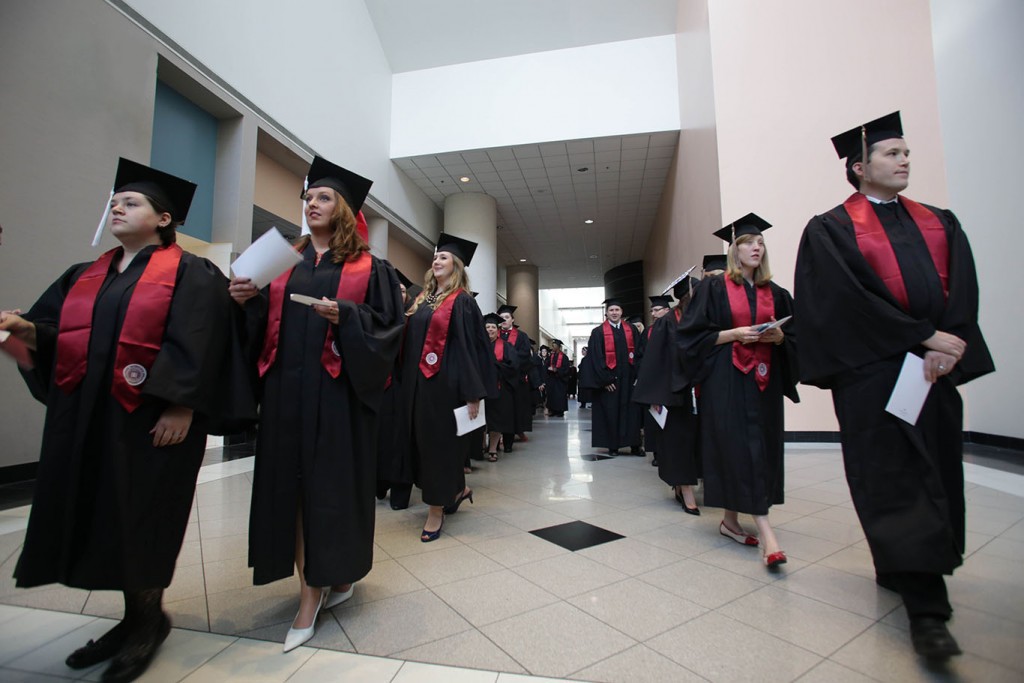 IU Southeast graduates at the 2015 Commencement ceremony at the Kentucky International Convention Center in Louisville, Ky.