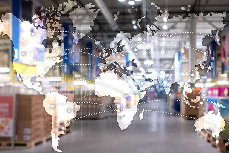 A map showing connections all over the world