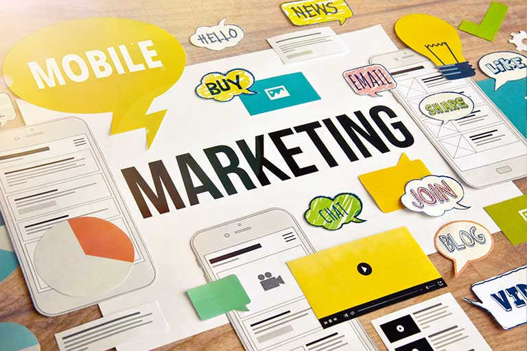 Different marketing words on a presentation board