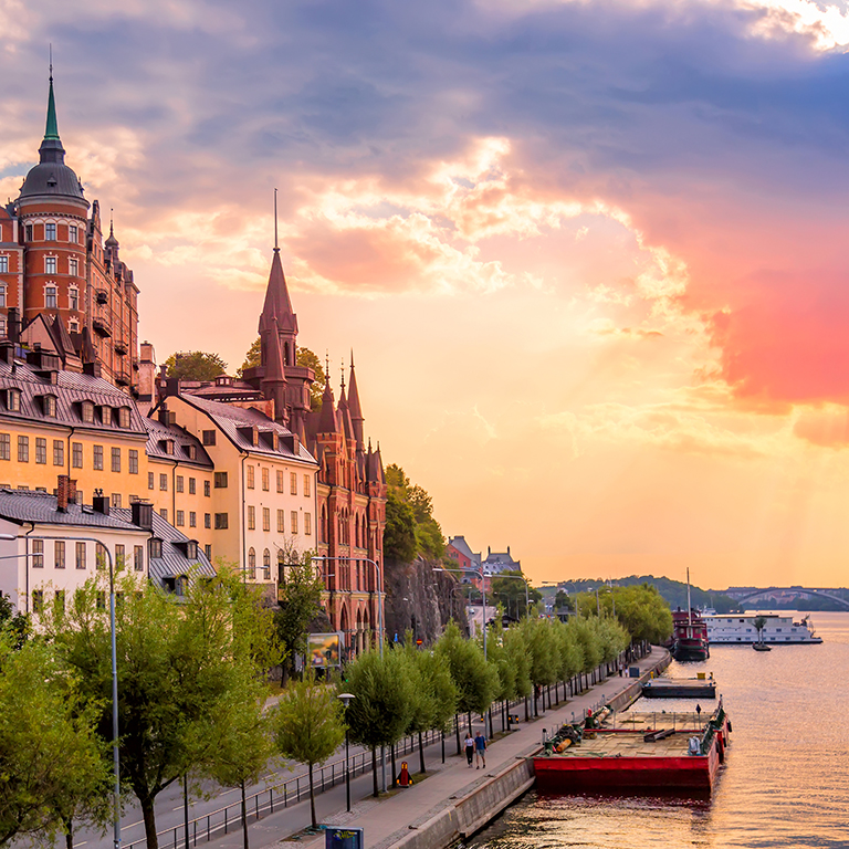 Stockholm, Sweden at sunset