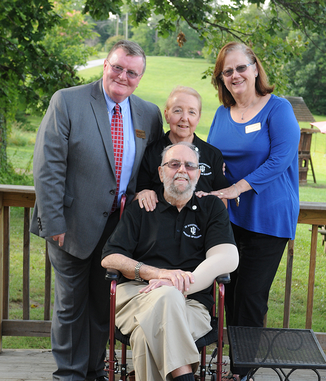 Judge Carlton (front) and Chancellor Ray Wallace, Sue Sanders and Susan Wallace at the President's Circle Pinning Celebration at Turtle Run Winery in 2015.