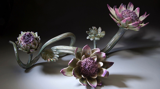 Linda Lighton, "Triple Thistle." Ceramics and glaze, Luster. 2007