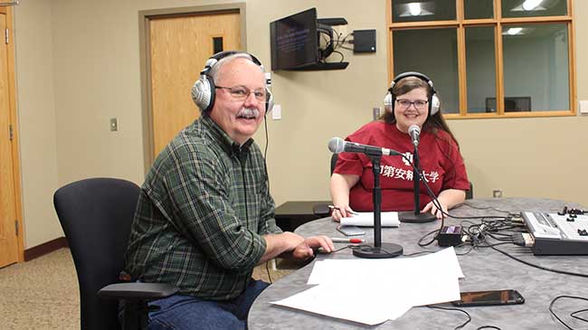 Dr. Jean Abshire and Dr. Cliff Staten in the Horizon Radio studio during the International Power Hour.