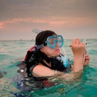 A student documents during a dive at Half Moon Caye Island in Belize