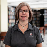 Photo of Dr. Donna Albrecht, taken in the IU Southeast Library