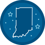 Indiana University 2030 Strategic Plan icon for service to the state and beyond, showing an outline of the state of Indiana.