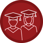 Indiana University 2030 Strategic Plan icon for student success, showing an outline of the two graduates in cap and gowns.
