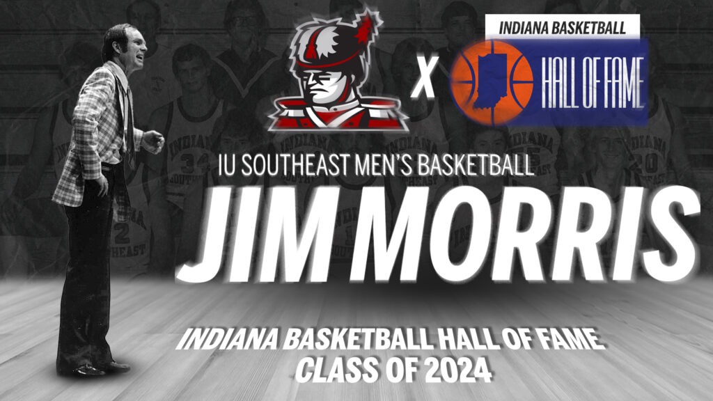 Photo of Jim Morris coaching as part of the Indiana Basketball Hall of Fame Award announcement