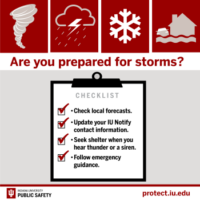 Graphic with check list of things to do in case of severe weather