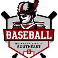 IU Southeast Grenadier Baseball logo featuring a drawing of the Grenadier mascot on a shield with two baseball bats crossed behind it.