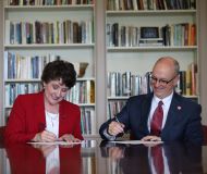 Chancellor Debbie Ford and President Lake Lamber signed a memorandum of agreement for a graduate admissions pathway between the two institutions